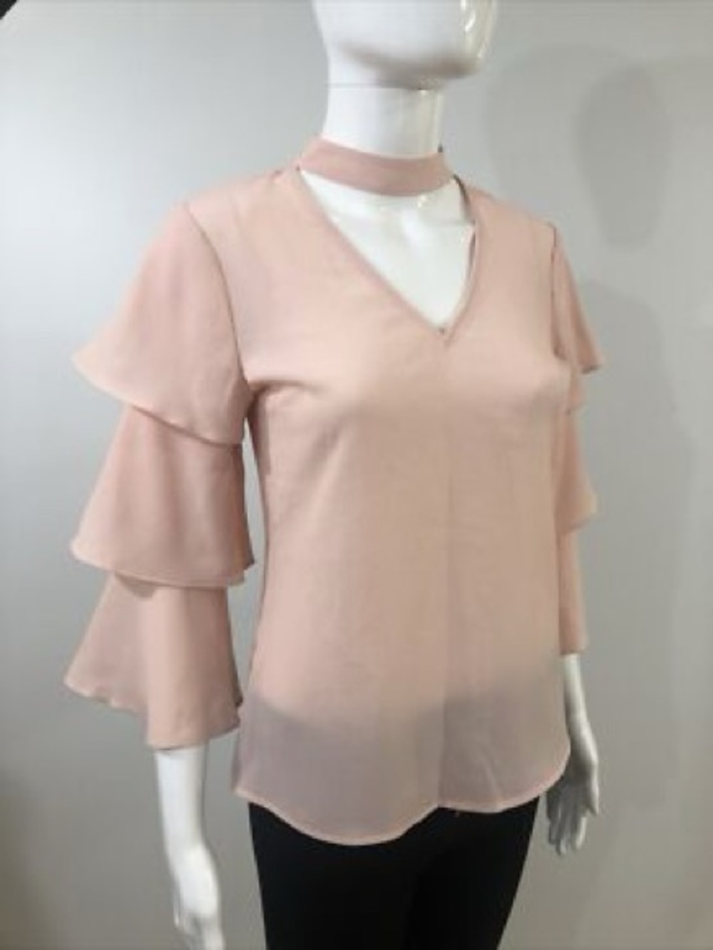 Pink Candies Tiered Bell Ruffle Sleeve Choker V Neck Coquette Top